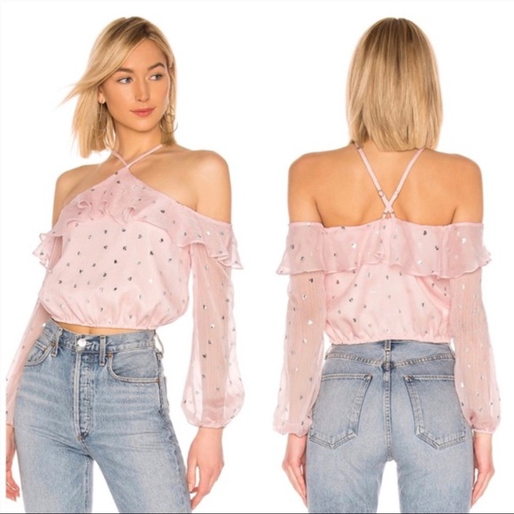 Lovers + Friends Tops - Lovers + Friends Pink Heart Ruffle Crop Top S